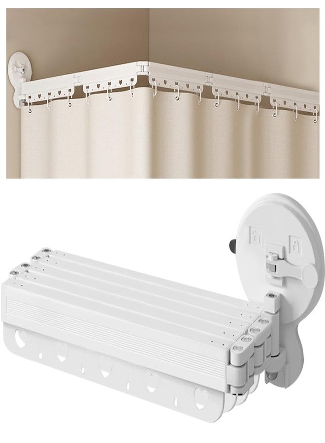 EHERDM Wall Mounted Folding Shower Curtain Rod Punch-Free Suction Cups 360°Collapsible Shower Curtain Rod for Bathroom Corner Bathtub Retractable Laundry Rack 5-Fold 68" - Image 1